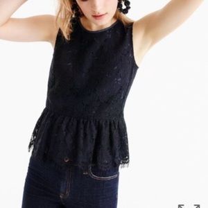 J Crew Black Eyelet Lace Cut Out Embroidered Cotton Silk Peplum Sleeveless Top 2